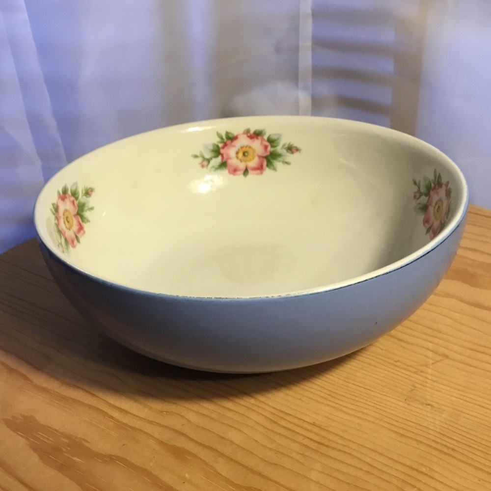 Vintage Hall's Blue Floral Serving Bowl Royal Rose Made in USA